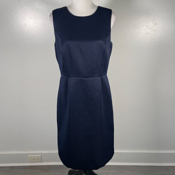 Banana Republic Navy Blue Crew Neck Textured Sleeveless Knee length Dress 8 - Picture 2 of 15